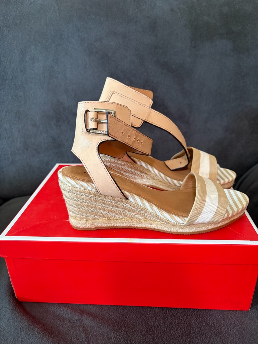 Coach Beige Espadrille Block Heel Sandals